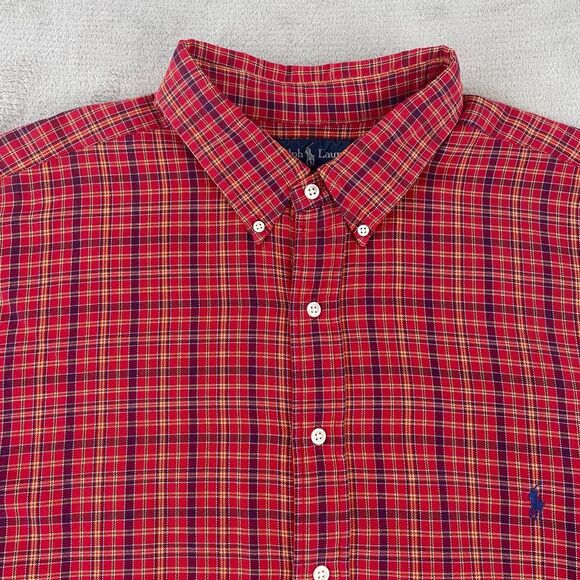Polo Ralph Lauren Other - Polo Ralph Lauren Shirt Men 3XLT Tall Red Plaid Long Sleeve Preppy Blue Pony